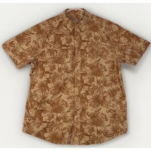 Ariat Mens Fitted Brown Beige Palm Button-Up Shirt Short Sleeve Size L